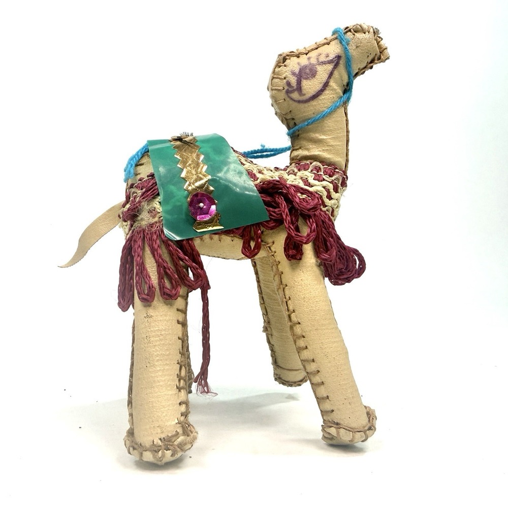 Vtg Vintage Handmade Leather Camel Figurine Egyptian Souvenir Folk‎ Art 5" Decor